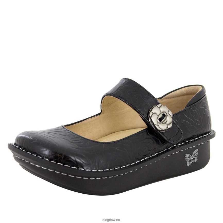 Alegria Shoes - Alegria Paloma Black geprägte Rose Mary Jane D2R0BH491